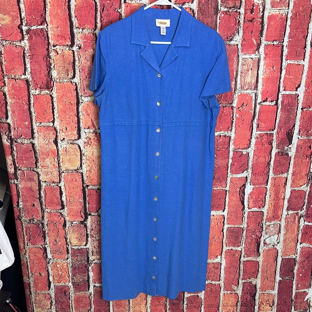 Talbots Royal Blue Short-Sleeve Button-Front Midi Dress